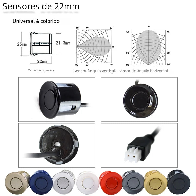 Sensor de Estacionamento (Kit LED Display 22mm) 8 Cores Disponíveis