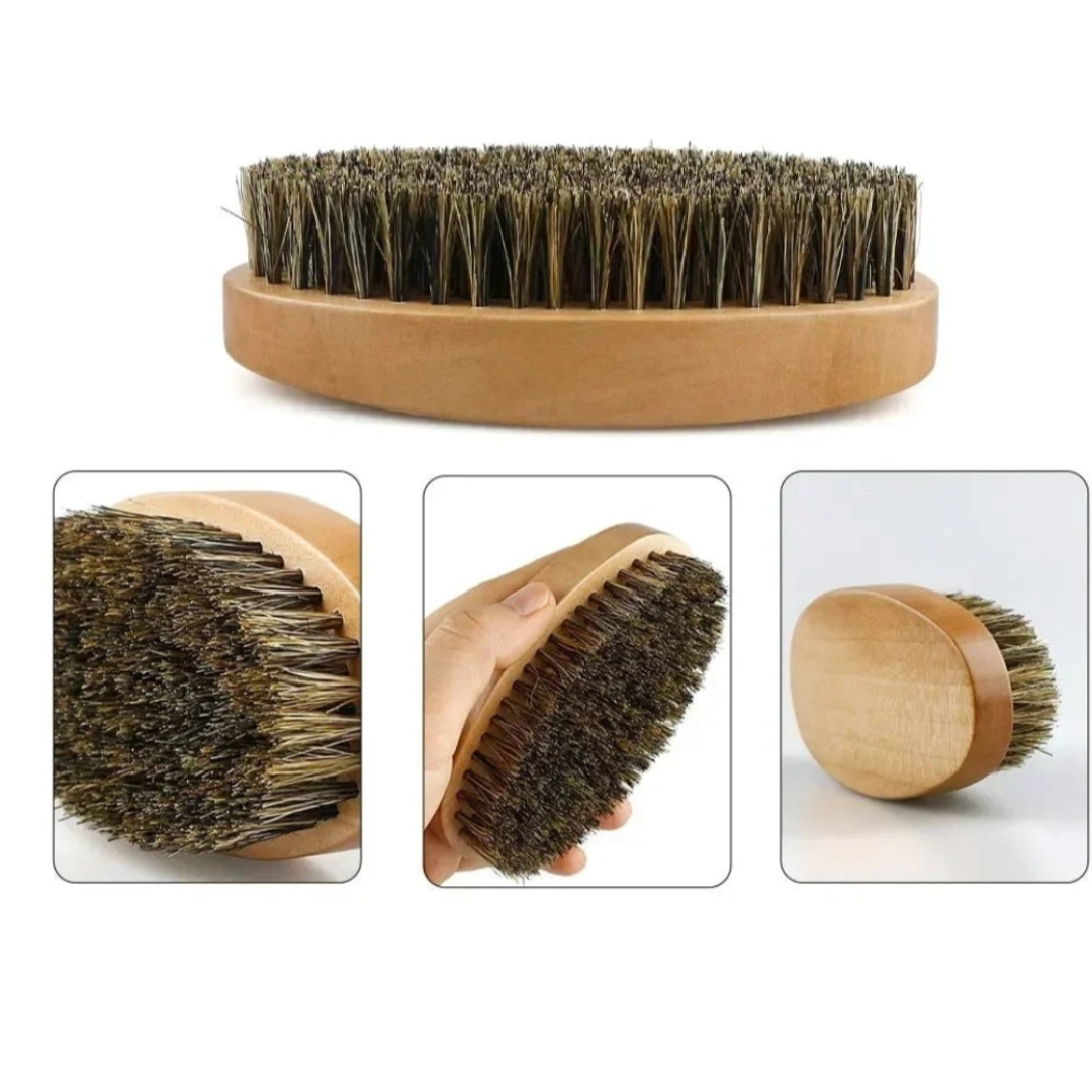 Escova e Pente de Madeira para Barba (Kit 6pçs)